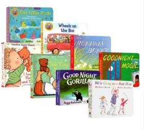 【0-6岁·启蒙必备套装五】睡前故事纸板英文经典绘本 公交巴士上的轮子、晚安月亮等精选8册