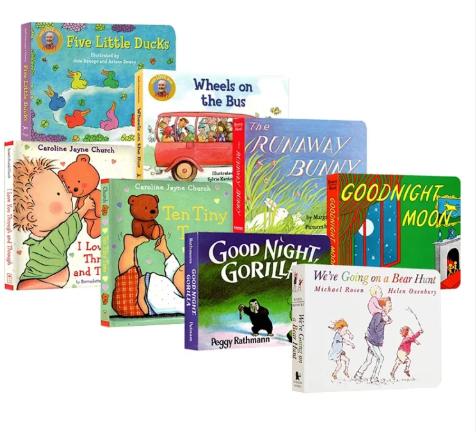 【0-6岁·启蒙必备套装五】睡前故事纸板英文经典绘本 公交巴士上的轮子、晚安月亮等精选8册 商品图0