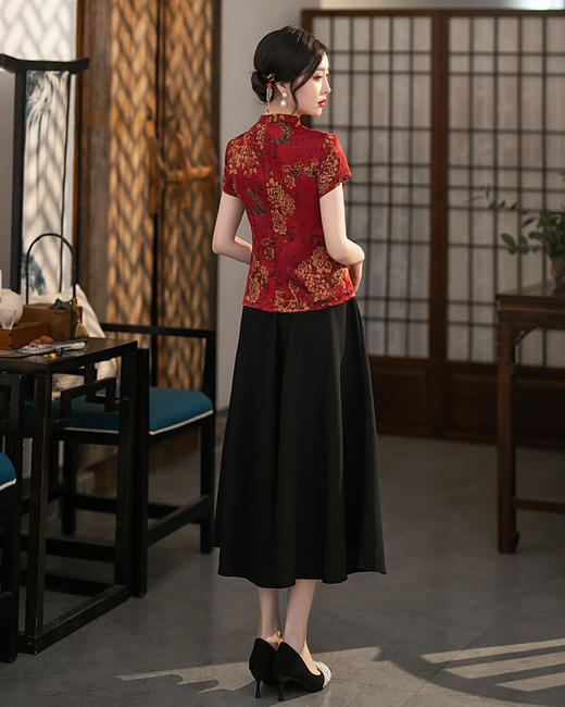 ZAYS-3303夏季中国风时尚改良上衣套装旗袍日常复古蚀骨旗袍 商品图5