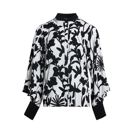 EITIE爱特爱春季新款洋气复古灯笼袖撞色印花立领衬衫上衣女6309007 商品图5