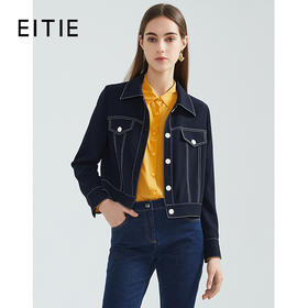 EITIE爱特爱春季新款洋气时尚简约撞色线条单排扣夹克短外套6303002