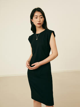 HeyDress复古宽肩连衣裙女夏季收腰直筒小黑裙法式气质小众裙子