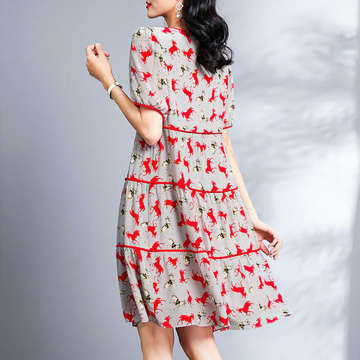 丁摩 夏季拼色真丝连衣裙优雅宽松大摆桑蚕丝裙子Q122037 商品图3