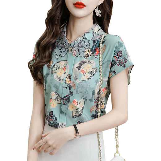 气质短袖雪纺衬衫韩版洋气小衫时尚印花衬衣  AHM-dtyx2062 商品图3