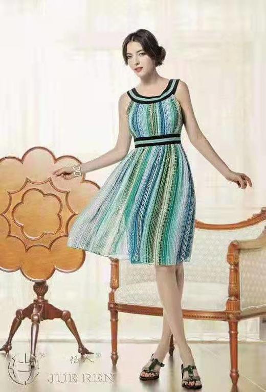 5F  珏人真丝乔其彩条无袖长裙 商品图0