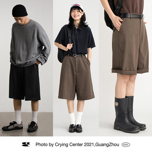 CryingCenter 日式咖棕色直筒西装面料五分裤短裤 商品图0