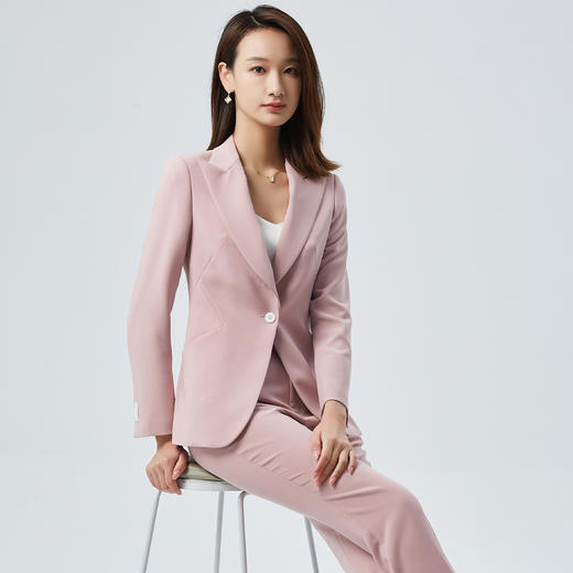 【上衣+裤子】罗蒙女士西服套装纯色气质收腰一粒扣西装喇叭裤两件套 商品图5