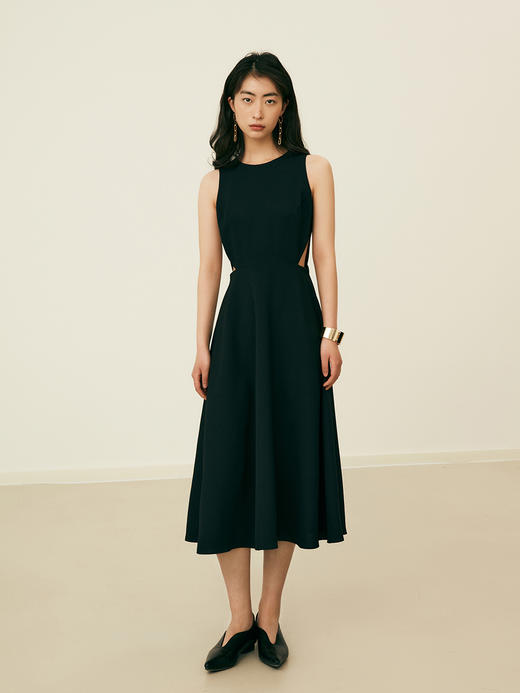 HeyDress法式复古黑色连衣裙女夏季收腰镂空设计感小黑裙大摆裙子 商品图1