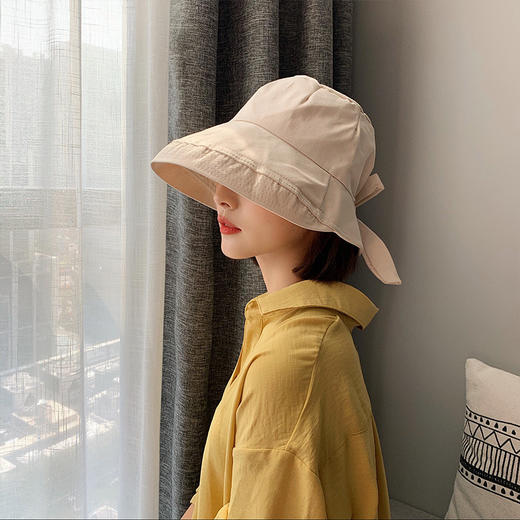 【气质款的渔夫帽！】日系蝴蝶结渔夫帽 春秋百搭 纯色宽檐 修饰脸型显脸小 韩版春夏防晒遮阳帽 商品图3
