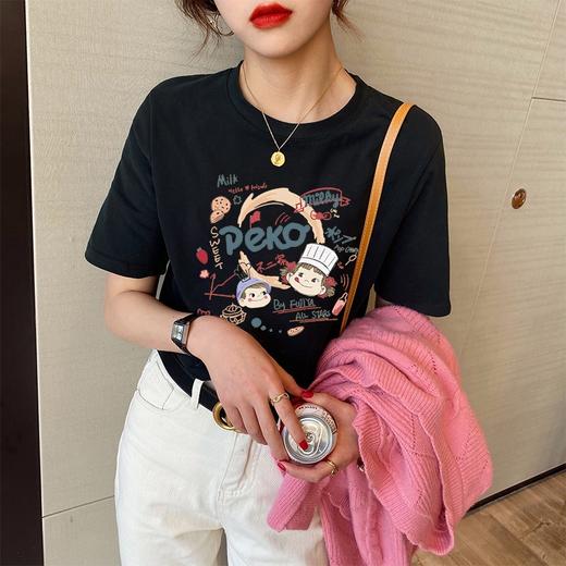夏季白色t恤女短袖甜酷薄款宽松卡通印花棉体恤上衣 商品图2