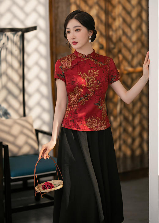 ZAYS-3303夏季中国风时尚改良上衣套装旗袍日常复古蚀骨旗袍 商品图0
