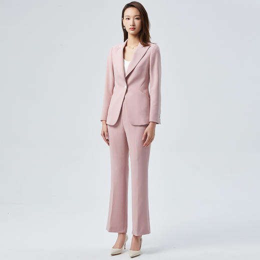 【上衣+裤子】罗蒙女士西服套装纯色气质收腰一粒扣西装喇叭裤两件套 商品图2
