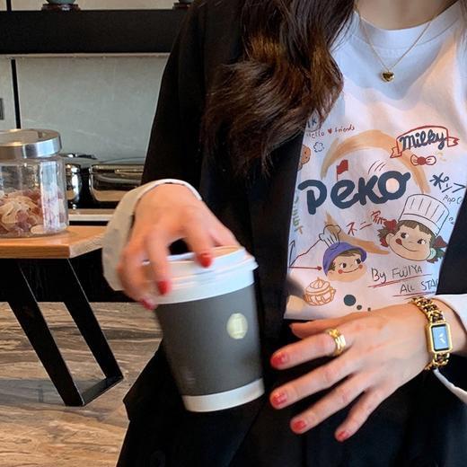 夏季白色t恤女短袖甜酷薄款宽松卡通印花棉体恤上衣 商品图1