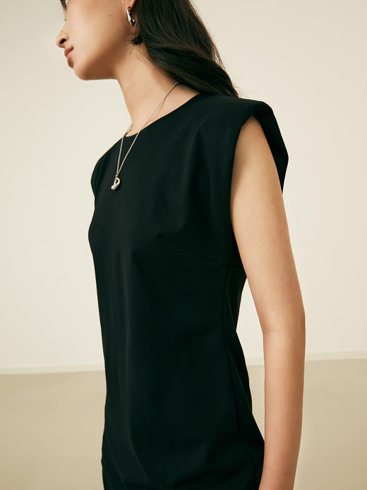 HeyDress复古宽肩连衣裙女夏季收腰直筒小黑裙法式气质小众裙子 商品图2