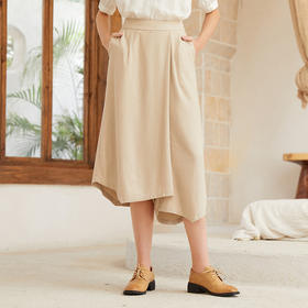 Famecoco范可儿慵懒风裤裙夏季女新款弹力松紧阔腿裤不规则F223GE002