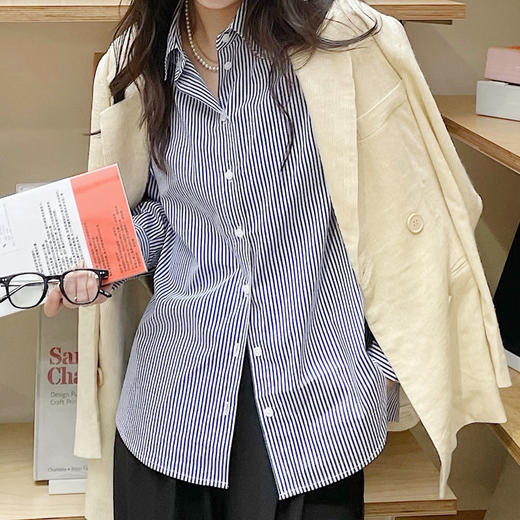 【新品秒杀】女士蓝白条纹衬衫B2201028077 商品图6