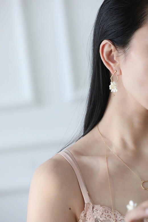 【月出】猛犸牙雕国粹·手工制作·昙花18K金耳环yc 商品图4