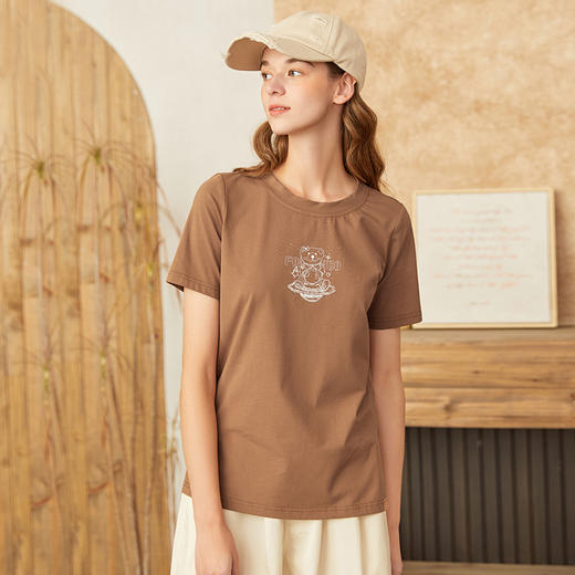 Famecoco范可儿小熊印花打底衫女夏季新款减龄正肩T恤显瘦F223BB006 商品图0