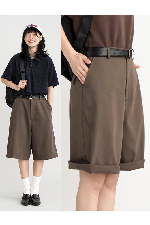 CryingCenter 日式咖棕色直筒西装面料五分裤短裤 商品图5