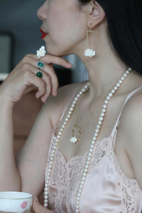 【月出】猛犸牙雕国粹·手工制作·昙花18K金耳环yc