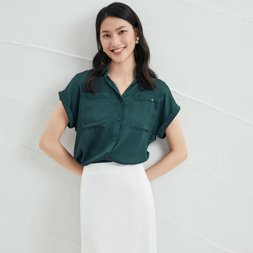 EITIE爱特爱夏季新款翻领纯色百搭宽松通勤风纯色衬衫衬衣6609308 商品图3