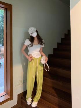 【超显瘦！自带“P”腿效果】韩国2023春秋装款抽绳下摆开叉休闲裤长裤面膜裤直筒裤侧边口袋女