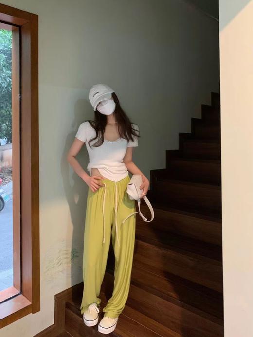 【超显瘦！自带“P”腿效果】韩国2023春秋装款抽绳下摆开叉休闲裤长裤面膜裤直筒裤侧边口袋女 商品图0