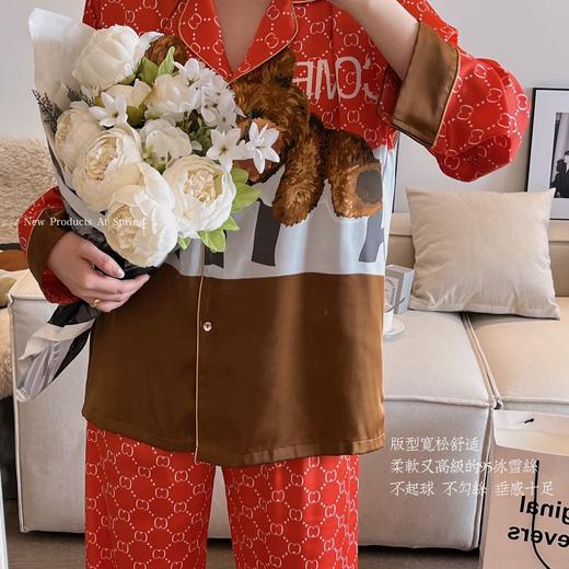 花洛HRLO潮牌熊熊家居服女2023新款夏季网红冰丝薄款卡通睡衣套装 商品图4