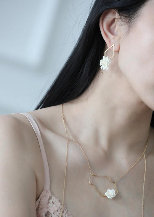 【月出】猛犸牙雕国粹·手工制作·昙花18K金耳环yc 商品图2