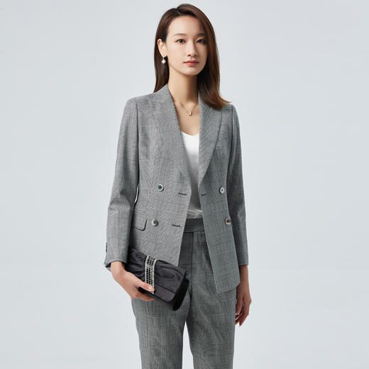 【上衣+裤子】罗蒙西装套装女士经典格纹时尚气质商务西服两件套女 商品图5