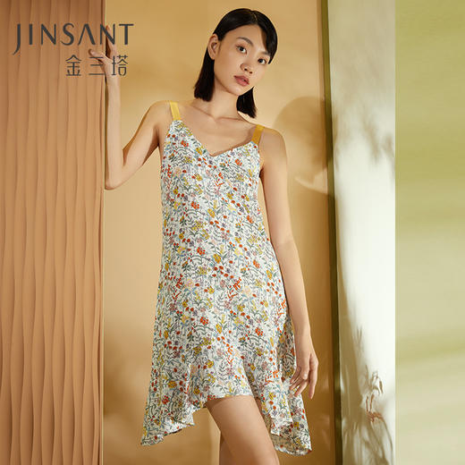 金三塔100%桑蚕丝女真丝印花吊带睡衣可外穿真丝睡裙2022年新品 YSFCB309 商品图0