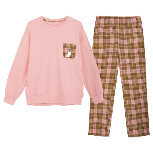 爱帝情侣睡衣休闲套头格纹长袖家居服 商品图9