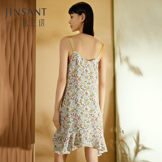 金三塔100%桑蚕丝女真丝印花吊带睡衣可外穿真丝睡裙2022年新品 YSFCB309 商品图1