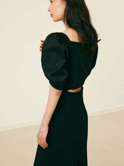 【周四精选福利】HeyDress法式复古连衣裙女夏季方领宫廷感小黑裙优雅泡泡袖裙子 商品图2