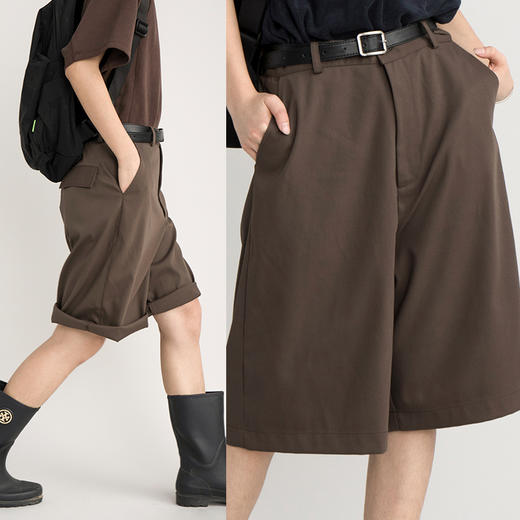 CryingCenter 日式咖棕色直筒西装面料五分裤短裤 商品图3
