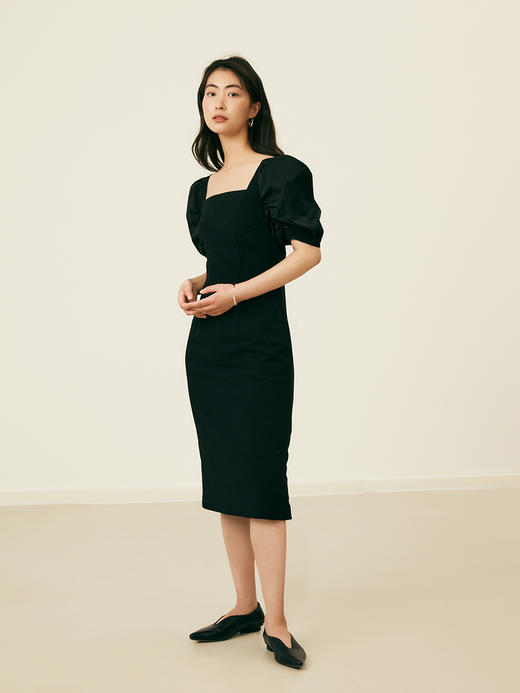 【周四精选福利】HeyDress法式复古连衣裙女夏季方领宫廷感小黑裙优雅泡泡袖裙子 商品图1