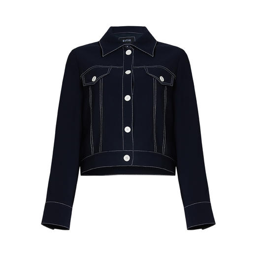 EITIE爱特爱春季新款洋气时尚简约撞色线条单排扣夹克短外套6303002 商品图5