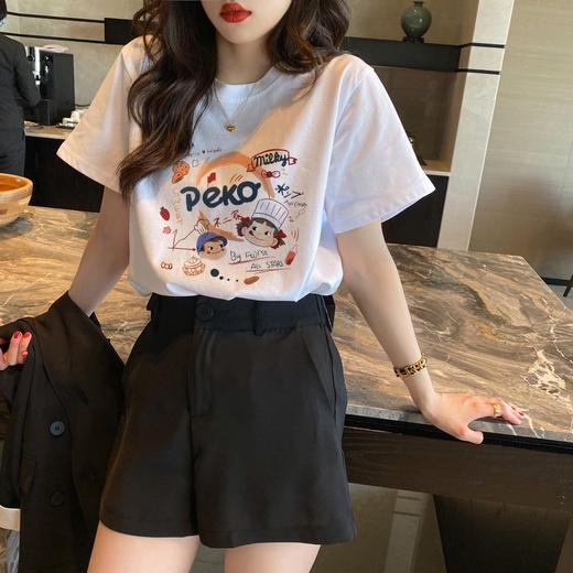 夏季白色t恤女短袖甜酷薄款宽松卡通印花棉体恤上衣 商品图3