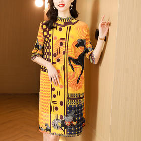 AHM  yjys2226褶皱时尚优雅气质复古别致宽松连衣裙