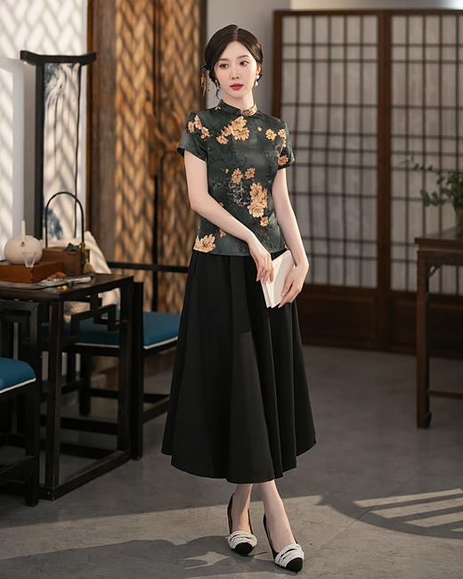 ZAYS-3303夏季中国风时尚改良上衣套装旗袍日常复古蚀骨旗袍 商品图6