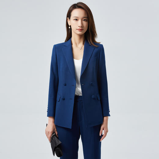 【上衣+裤子】罗蒙西装套装抗皱微弹双排扣气质通勤商务休闲两件套女 商品图2