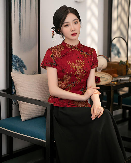 ZAYS-3303夏季中国风时尚改良上衣套装旗袍日常复古蚀骨旗袍 商品图2