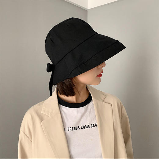【气质款的渔夫帽！】日系蝴蝶结渔夫帽 春秋百搭 纯色宽檐 修饰脸型显脸小 韩版春夏防晒遮阳帽 商品图2