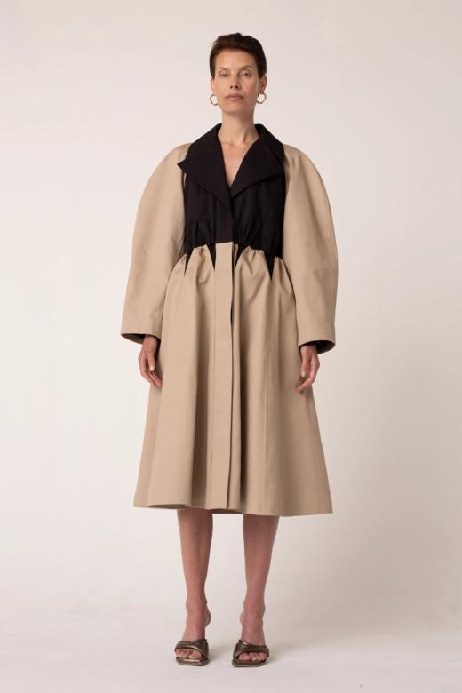 Palmer Harding  棕黄拼黑色翻领廓形长外套 商品图4