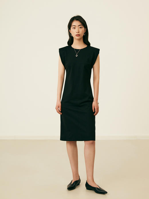 HeyDress复古宽肩连衣裙女夏季收腰直筒小黑裙法式气质小众裙子 商品图1
