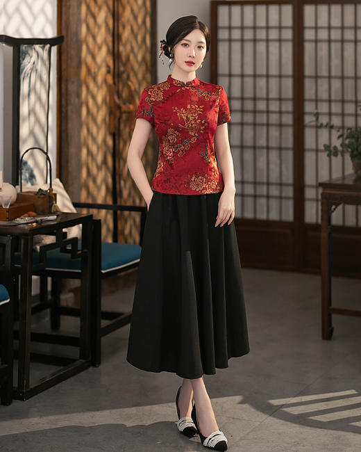 ZAYS-3303夏季中国风时尚改良上衣套装旗袍日常复古蚀骨旗袍 商品图4