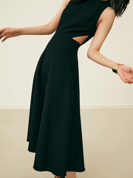 HeyDress法式复古黑色连衣裙女夏季收腰镂空设计感小黑裙大摆裙子 商品图2