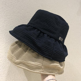 【ins小众渔夫帽！看得见的高品质】日系褶皱条纹渔夫帽女韩版潮百搭秋冬显脸小黑色盆帽