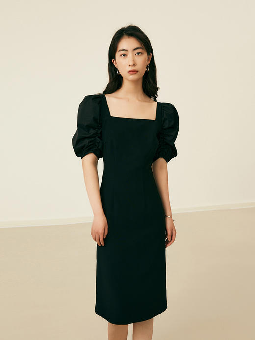 【周四精选福利】HeyDress法式复古连衣裙女夏季方领宫廷感小黑裙优雅泡泡袖裙子 商品图0