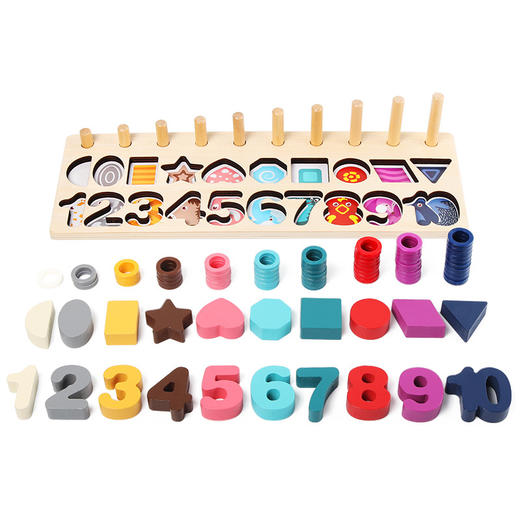 【木质五合一配对版】儿童玩具数字拼图积木 数字形状钓鱼三合一对数板 10种数字积木、形状积木、颜色圈圈 商品图4